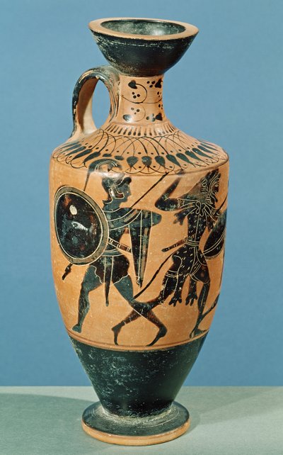 Attische stijl Lekythos, met afbeelding van Hercules en de Amazonen door Greek School
