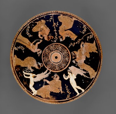 Attische roodfigurige Pyxis, detail van deksel versierd met vrouwen die liefdesgeschenken en kettingen vasthouden, dicht bij de Medidias-schilder door Greek School