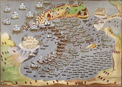 Slag bij Navarino op 20 oktober 1827, uit de Picturale Geschiedenis van de Griekse Onafhankelijkheidsoorlog door Greek School