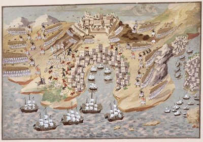Vogelvlucht van West-Griekenland gecentreerd op Vonitsa, uit de Picturale Geschiedenis van de Griekse Onafhankelijkheidsoorlog door Greek School