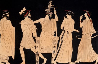 Geboorte van Athena uit het hoofd van Jupiter (Zeus), schilderij gevonden in Vulci, ed. 20e eeuw door Greek School