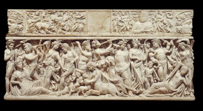 Reliëf op marmer van een sarcofaag die Dionysus ontdekt slapende Ariadne afbeeldt door Greek School