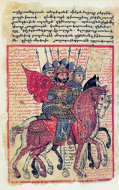 Militaire scène uit een veertiende-eeuws Armeens manuscript door Greek School