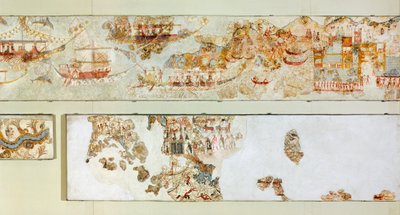 Marine-expedities, Akrotiri-fresco, Thera (nu Santorini), Griekenland, Minoïsche beschaving door Greek School