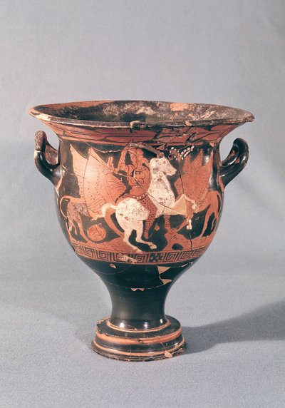 Roodfigurige krater met amazones en griffioenen door Greek School