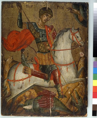 St. Joris die de draak doodt, icoon, Creto-Venetiaanse School door Greek School