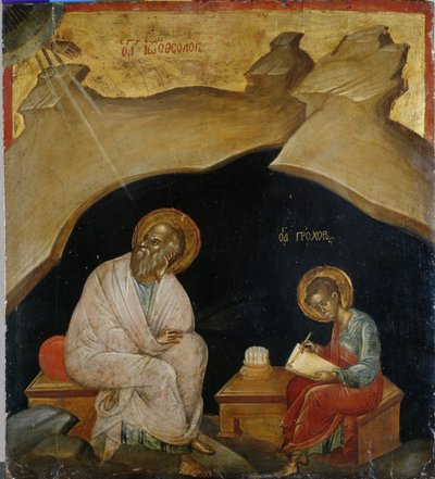 St. Johannes de Evangelist met zijn schrijver Prochoros door Greek School