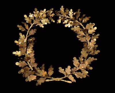 Krans van eikenbladeren en eikels, c.350-300 v.Chr. (goud) door Greek School