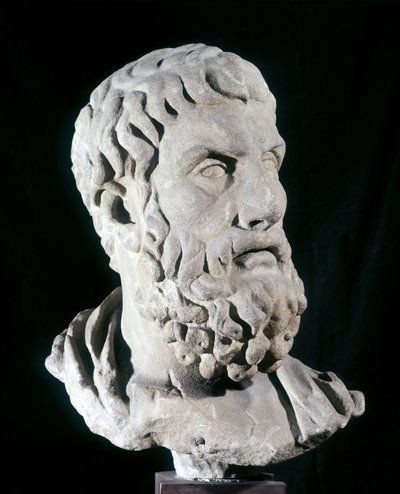 Portret van Epicurus (341 v.Chr. - 270 v.Chr.), Griekse filosoof, grondlegger van het epicurisme. Baracco Museum, Rome door Greek or Roman
