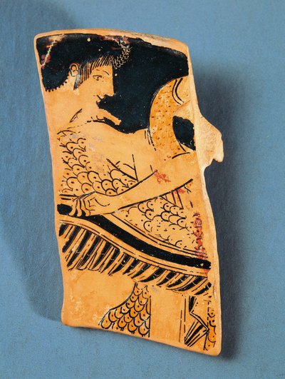 Fragment van Attische plaat met Apollo vliegend op een zwaan naar het land van de Hyperboreeërs, door schilder Euphronios door Greek School