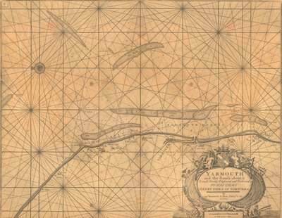 Kaart van Yarmouth en de zandbanken eromheen, ca. 1700 door Greenvile Collins