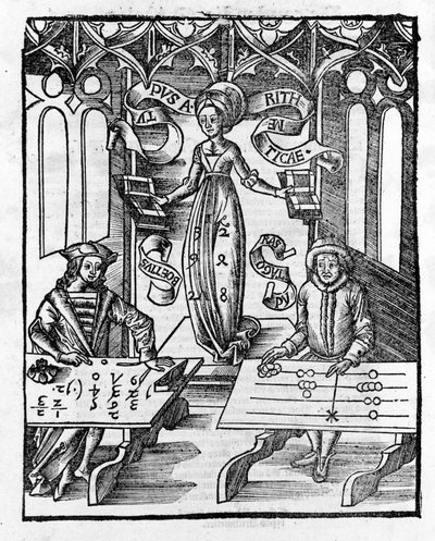 Vrije Kunsten: Rekenkunde - in “Margarita Philosophica” door Gregor Reisch (1467-1525). Bale door Gregor Reisch