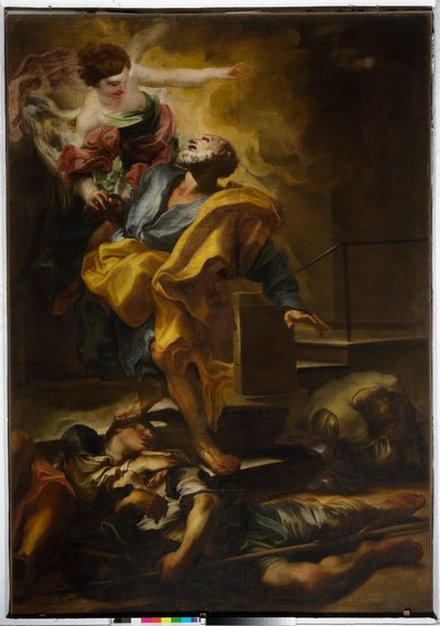 Sint Petrus de apostel bevrijd uit de gevangenis door Gregorio De Ferrari