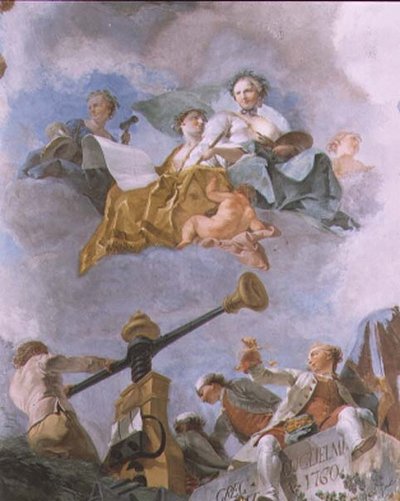 Allegorische figuren, detail van het plafond van de Grote Galerij door Gregorio Guglielmi