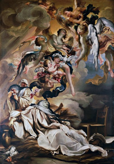 Dood van St. Scholastica, Kerk van St. Stefanus, Genua, Ligurië, Italië door Gregorio De Ferrari
