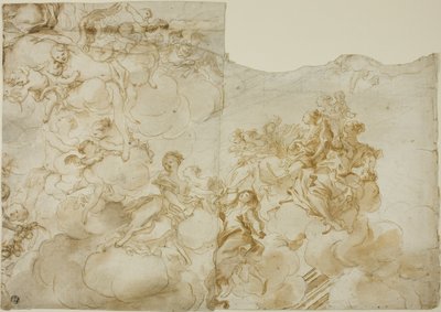 Vrouwelijke figuren met Putti in wolken door Gregorio de