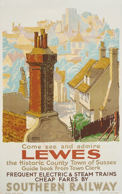 Lewes, poster ter promotie van Southern Railway door F. Gregory Brown