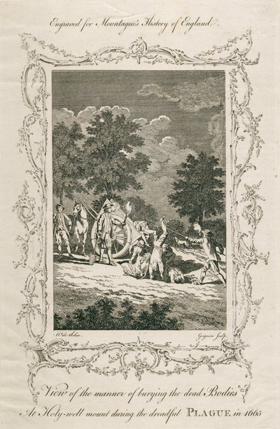 Begraven van pestslachtoffers, Holywell Mount, Shoreditch, Londen, 1665, ca. laat 18e eeuw door Grignion