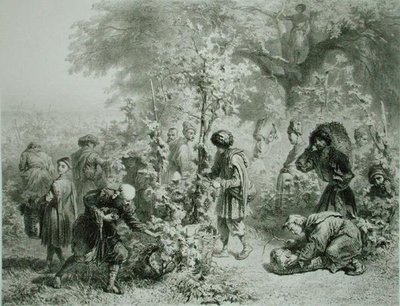 Druivenoogst in Kakheti, Georgië, plaat 30 uit een boek over de Kaukasus, gegraveerd door Eugene Le Roux, uitgegeven door Alfred Leon Lemercier, Parijs door Grigori Grigorevich (after) Gagarin