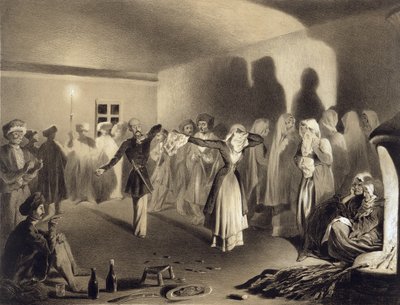 Dansfeest in Kagha-Choura, Dagestan, plaat 55 uit een boek over de Kaukasus, gegraveerd door Celestin Francois Nanteuil, gepubliceerd door Alfred Leon Lemercier, Parijs, 1847 door Grigori Grigorevich Gagarin