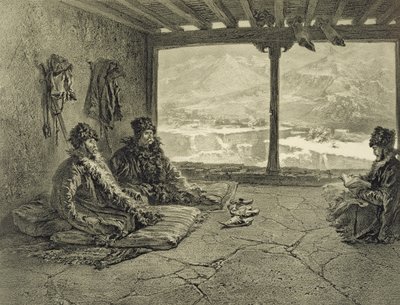 Sharia Lezing in Khosrakh, Dagestan, plaat 50 uit een boek over de Kaukasus, gegraveerd door Adolphe Mouilleron (1820-81) gepubliceerd door Alfred Leon Lemercier, Parijs, 1847 door Grigori Grigorevich Gagarin