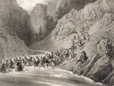Tcherkersseians op een overval nabij de Zwarte Zee, plaat 4, uit een boek over de Kaukasus, gegraveerd door Eugene Ciceri en Adolphe Jean-Baptiste Bayot, uitgegeven door Alfred Leon Lemercier door Grigori Grigorevich Gagarin