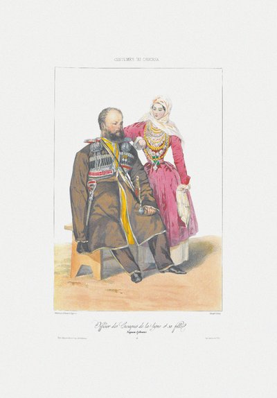 Terek Kozak met dochter Uit: Scènes, landschappen, zeden en kostuums van de Kaukasus, 1840 door Grigori Grigorevich Gagarin