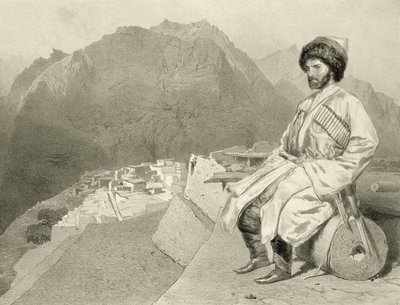 Uitzicht op Ghimri en portret van Hadji-Mourad, plaat 66 uit een boek over de Kaukasus, gegraveerd door Jules Joseph Augustin Laurens en Eugene Ciceri door Adolphe Mouilleron door Grigori Grigorevich Gagarin