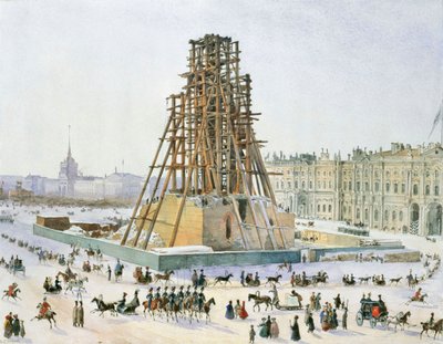 De Alexanderzuil in steigers, 1833 door Grigori Grigorievich Gagarin