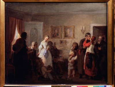 Felicitatie aan een pasgetrouwd stel in een landhuis door Grigori Grigoryevich Myasoedov