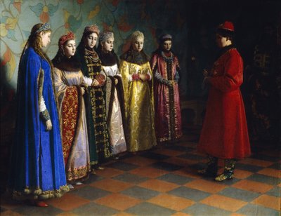 Tsaar Alexei Mikhailovich kiest een bruid, 1882 door Grigori Semenovich Sedov