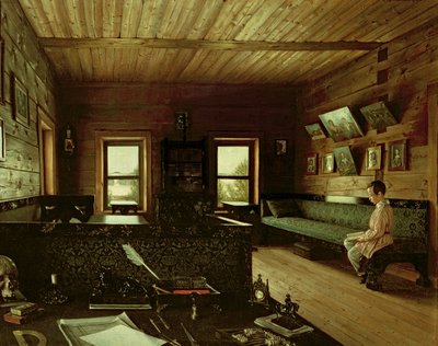 De Studie in het Huis van Nikolai Milyukov in Ostrovky, 1844 door Grigori Vasilievich Soroka