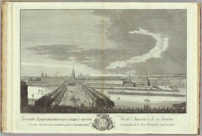 Nevsky Prospekt met het uitzicht op de Admiraliteit Boek ter gelegenheid van het 50-jarig jubileum van de oprichting van Sint-Petersburg, 1753 door Grigory Anikeevich Kachalov