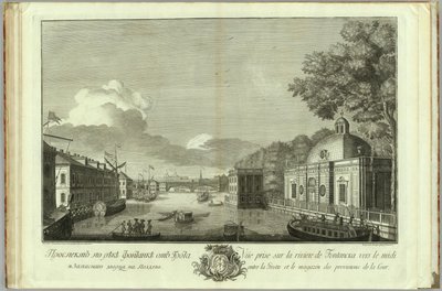 Uitzicht op de Fontanka-rivier vanaf de Grot Boek naar de 50e verjaardag van de oprichting van St. Petersburg, 1753 door Grigory Anikeevich Kachalov