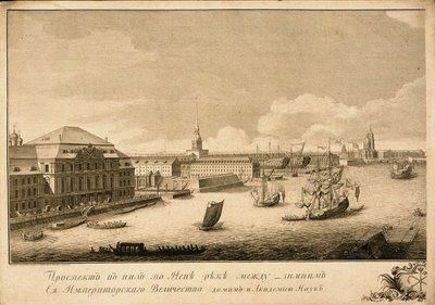 Uitzicht op het Winterpaleis vanaf de Neva-rivier, 1753 door Grigory Anikeevich Kachalov