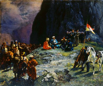 De ontmoeting van generaal Klücke von Klügenau en imam Shamil in 1837, 1849 door Grigory Gagarin