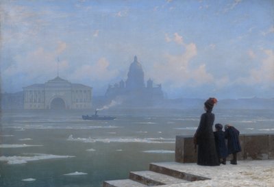 Ijsdrift op de Neva-rivier in Sint-Petersburg door Grigory Odisseyevich Kalmykov