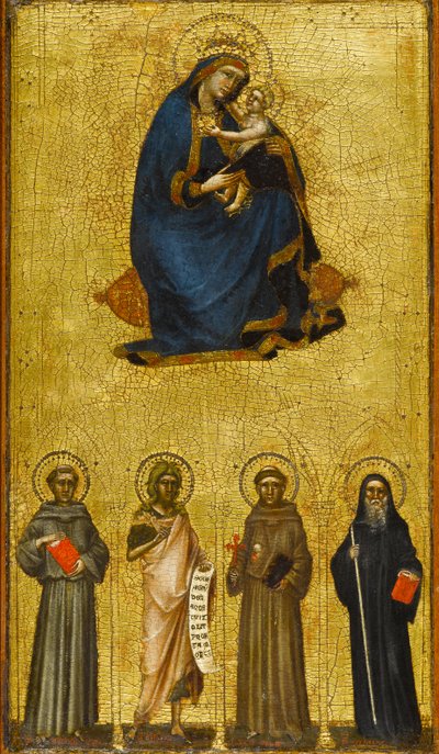 Madonna en Kind met Heiligen, circa 1360 (tempera en bladgoud op populierenpaneel) door Guariento di Arpo