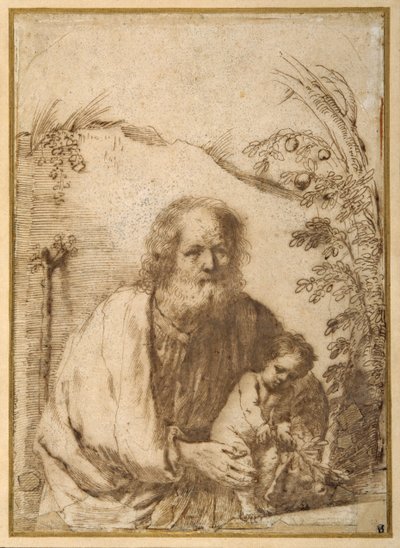 St. Jozef en het Christuskind grijpen een tak van een appelboom door Guercino