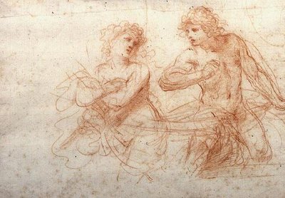 Studie van een Naakte Man en Vrouw (rode krijt) door Guercino