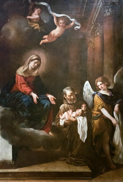 De Madonna met fra Felice da Cantalice, het kind Jezus en een engel door Guercino (1591 1666)
