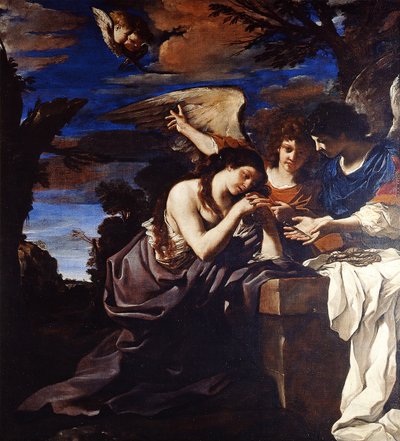 De Berouwvolle Maria Magdalena met Twee Engelen door Guercino (1591 1666)