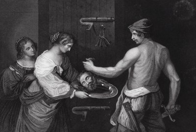 Het Hoofd van Johannes de Doper gebracht op een Schotel, Mattheüs, Hoofdstuk XIV, vers 6 door Guercino (1591 1666) (after)