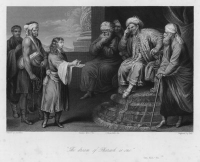 Jozef interpreteert de droom van de farao, Genesis XLI, 25 (gravure) door Guercino