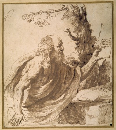 Een heilige die leest in de woestijn door Guercino