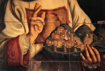 San Marino zegent de stad die hij in zijn hand houdt door Guercino