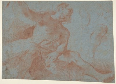 Zittende oude man met opgeheven rechterarm (Tithonus) (recto) door Guercino