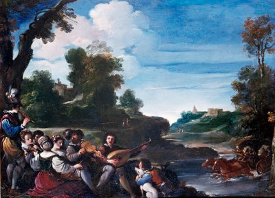 Zomerplezier. Landschap met concert door Guercino