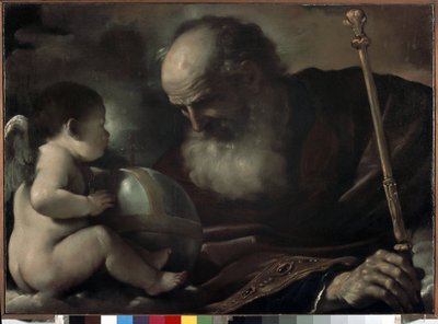 De Almachtige Vader met een Engel - Schilderij door Barbieri Giovanni Francesco, bekend als Il Guercino door Guercino