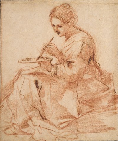 Een vrouw die schildert Een allegorie van schilderen, ca. 1618 door Guercino